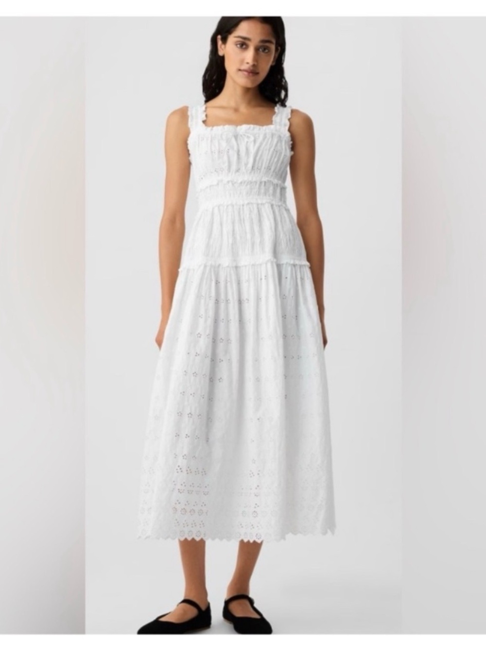Doen Gap White Eyelet Tiered Midi Dress - Women's Summer Sundress